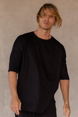 COTTON 3 QUARTER TEE BLACK