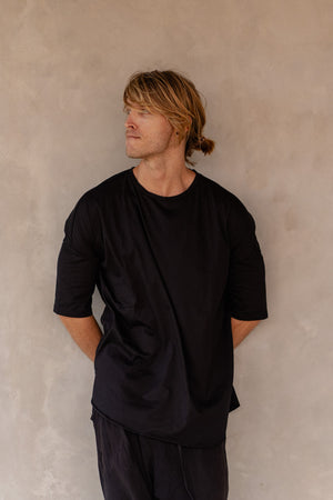 COTTON 3 QUARTER TEE BLACK