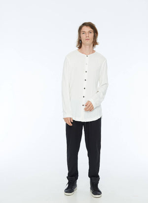 FRAYED COLLARLESS SHIRT WHITE