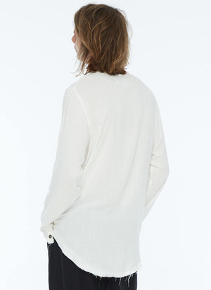 FRAYED COLLARLESS SHIRT (WHITE)