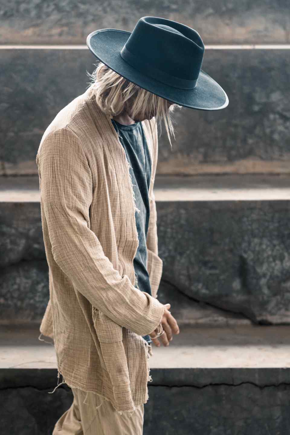 STONE WASHED RAW COTTON CARDIGAN