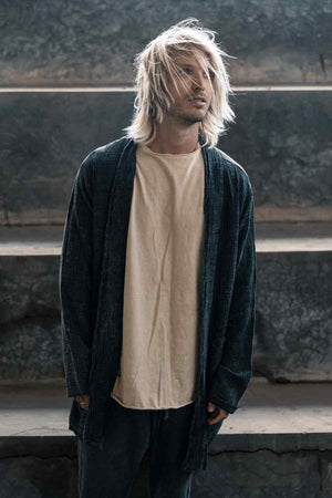 STONE WASHED RAW COTTON CARDIGAN