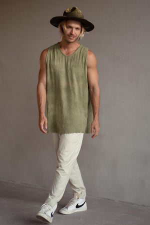 HAND DYED COTTON SINGLET OLIVE