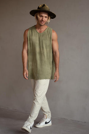 CREAM COTTON DROP CROTCH PANTS
