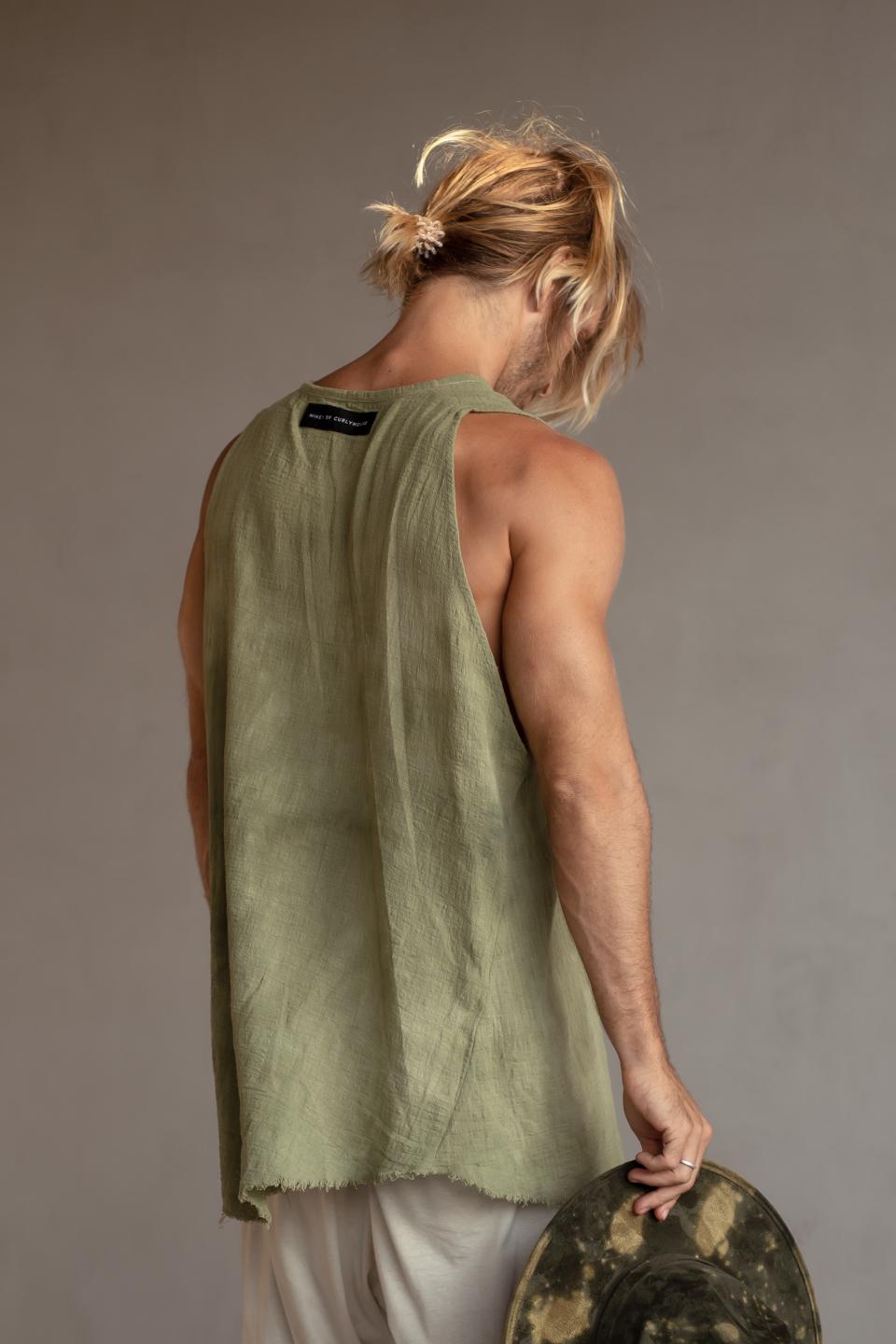HAND DYED COTTON SINGLET OLIVE