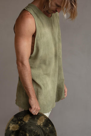 HAND DYED COTTON SINGLET OLIVE