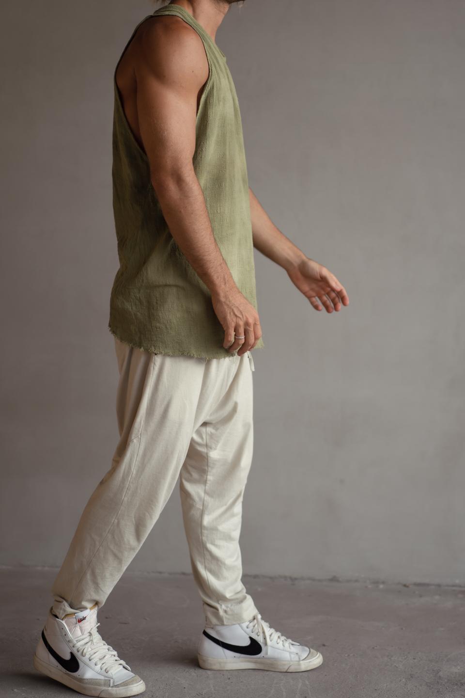 CREAM COTTON DROP CROTCH PANTS