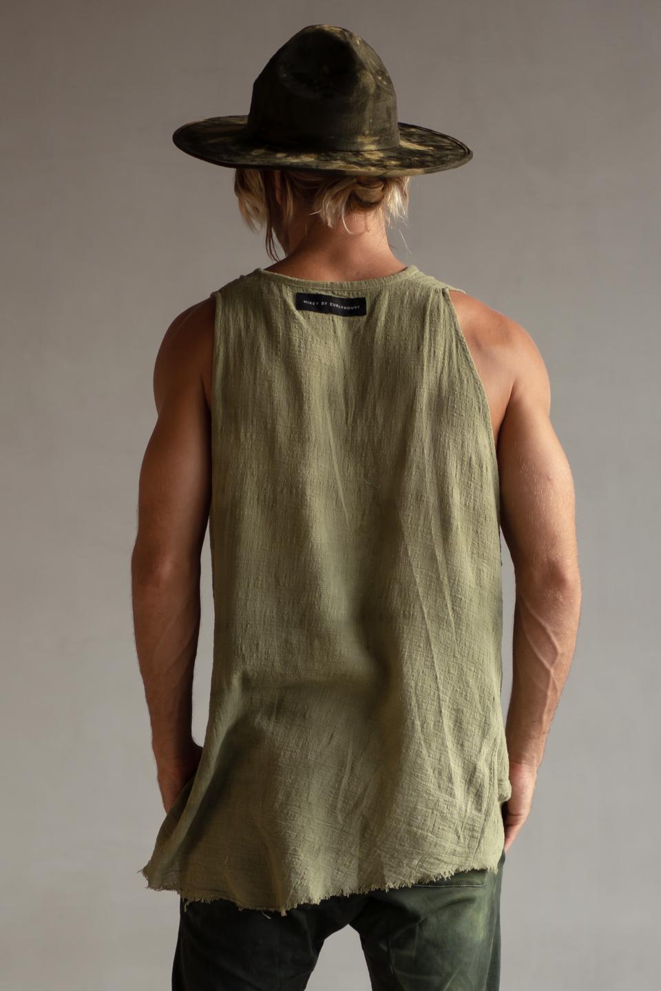 HAND DYED COTTON SINGLET OLIVE