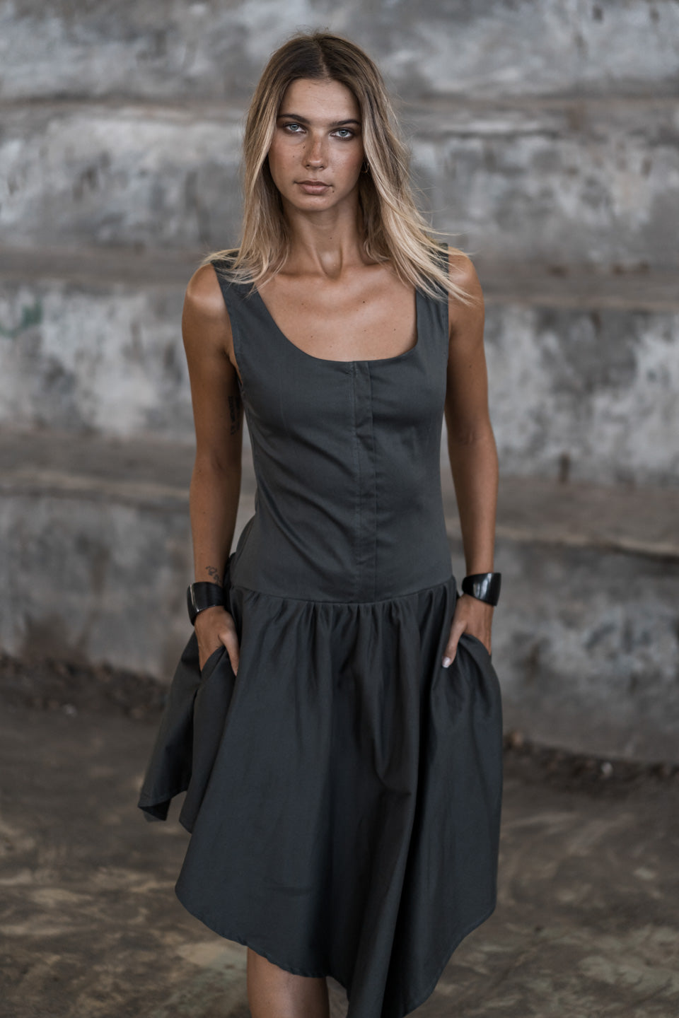 SHORT ASYMMETRICAL MINI DRESS (GREY) Curlyhouse SHORT ASYMMETRICAL MINI DRESS (GREY) Curlyhouse
